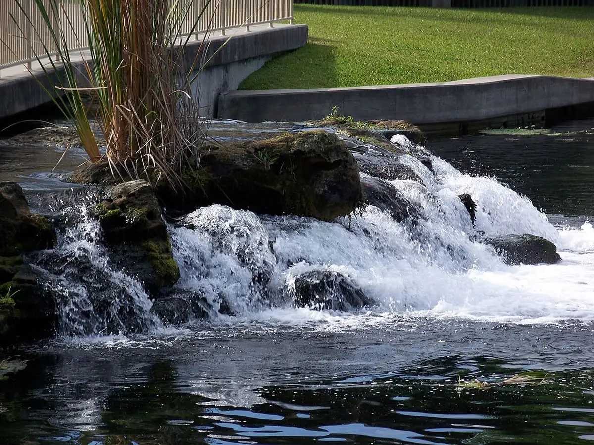 Water spilling over rocks at the spring outflow in De Leon Springs State Park