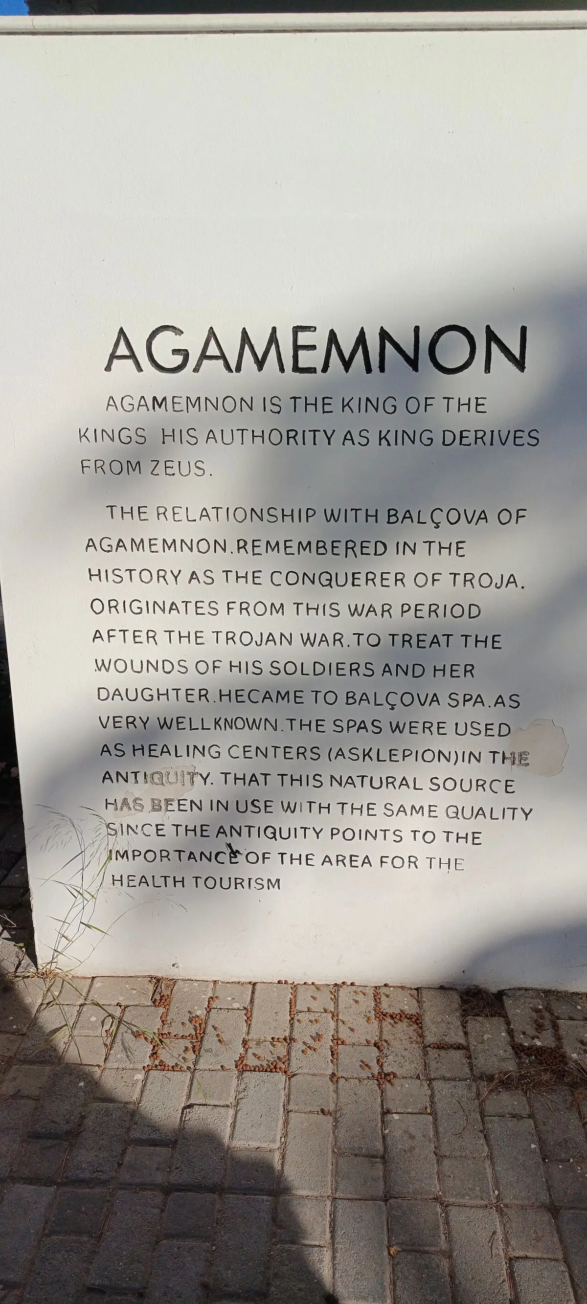 Information board about Agamemnon and the ancient healing springs of Balçova