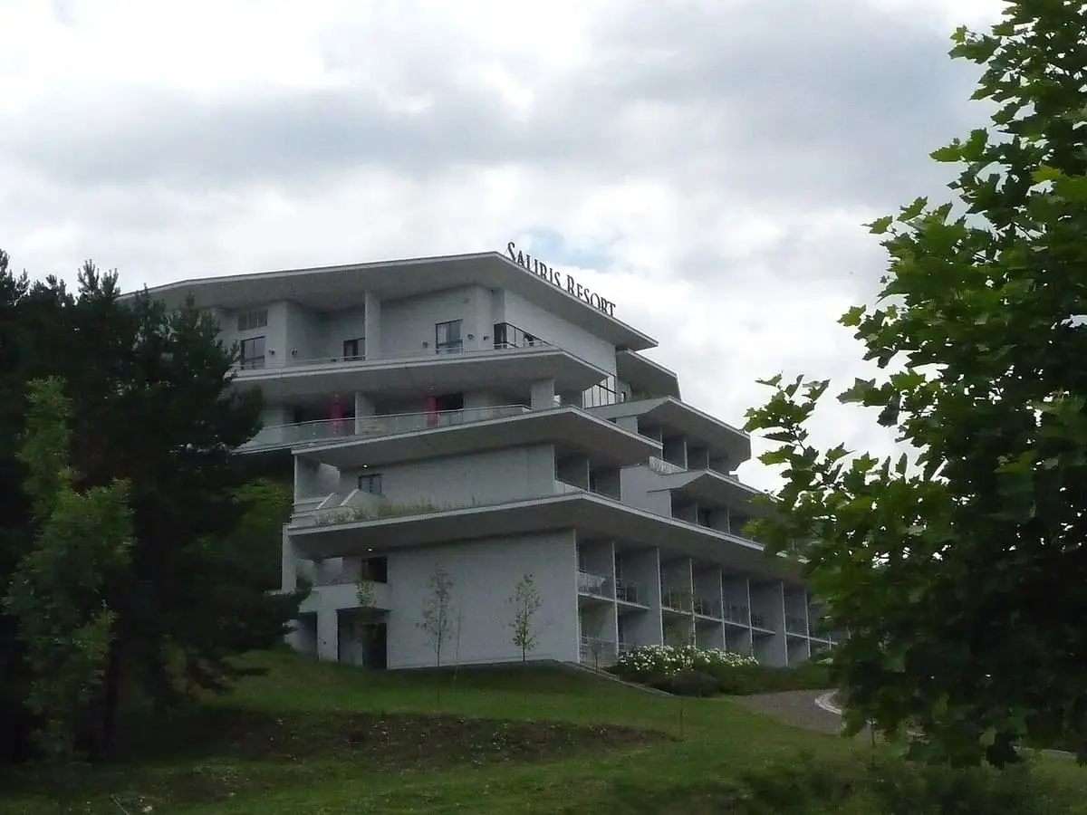 Terraced Saliris Spa hotel building among trees on a hillside in Egerszalók