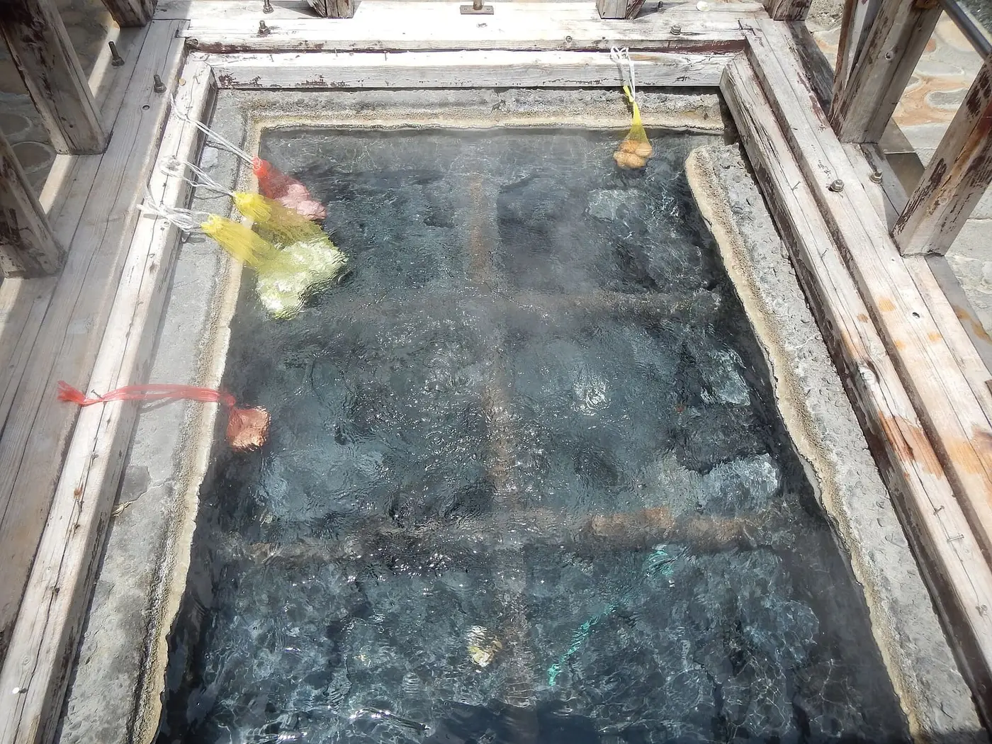 Hot spring water bubbling in the Yuzutsu egg boiling basin at Yunomine Onsen